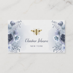 Carte De Visite logo abeille et décoration florale bleue