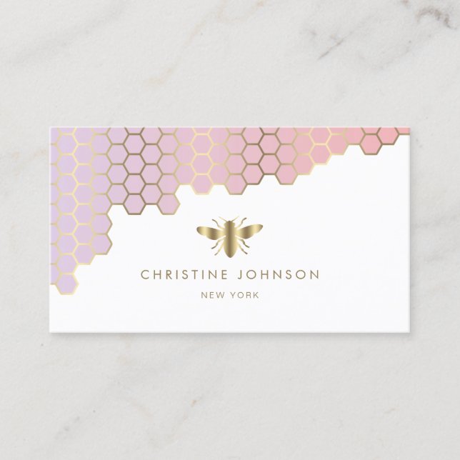 Carte De Visite logo abeille nid d'abeille dégradé rose pâle (Devant)