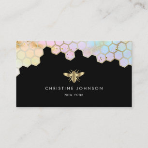 Carte De Visite logo abeille nid d'abeille sur arrière - plan noir