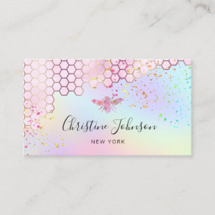 Carte De Visite logo abeille rose sur couleurs pastel fausse parti