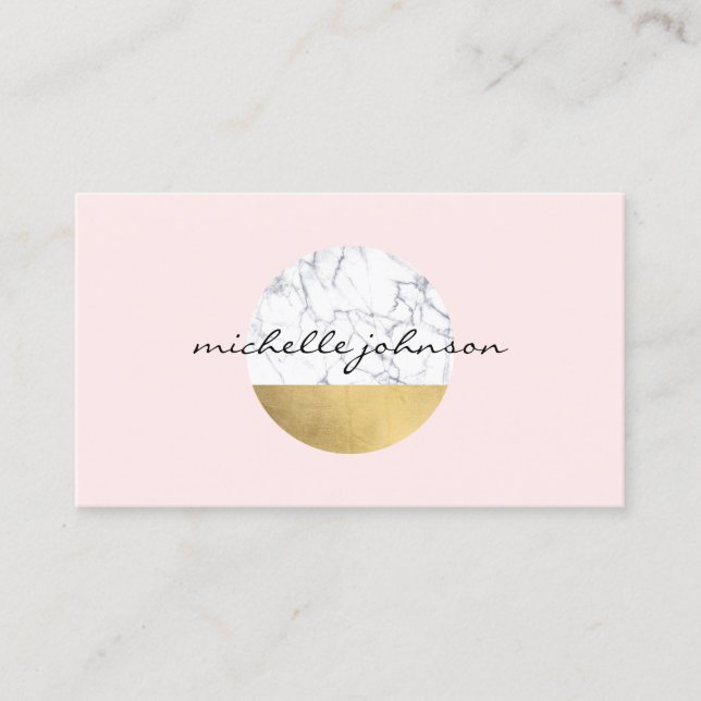 Carte De Visite Logo Abstrait en marbre moderniste/cercle or rose  (Devant)
