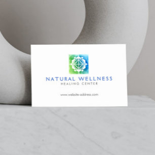 Carte De Visite Logo Abstrait vert/bleu Floral Wellness