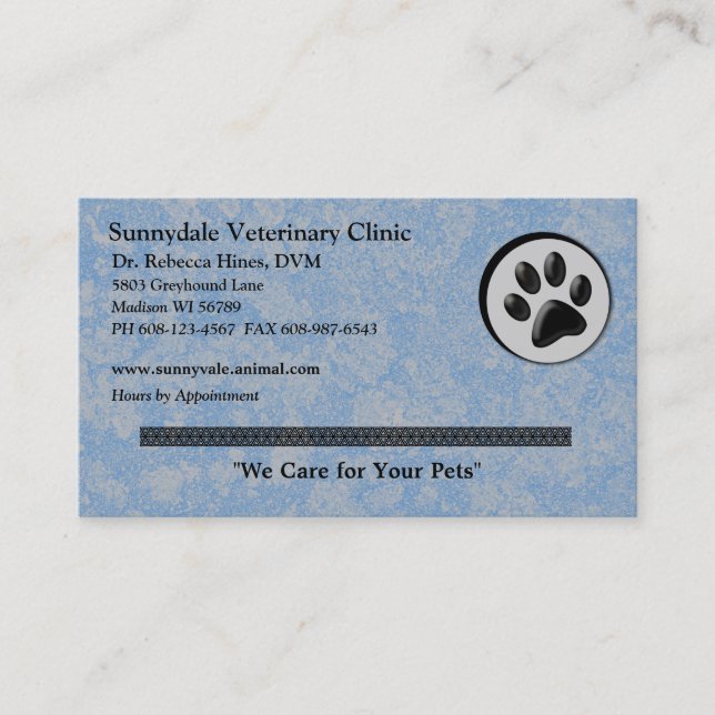 Carte De Visite Logo animal vétérinaire avec la patte noire et (Devant)