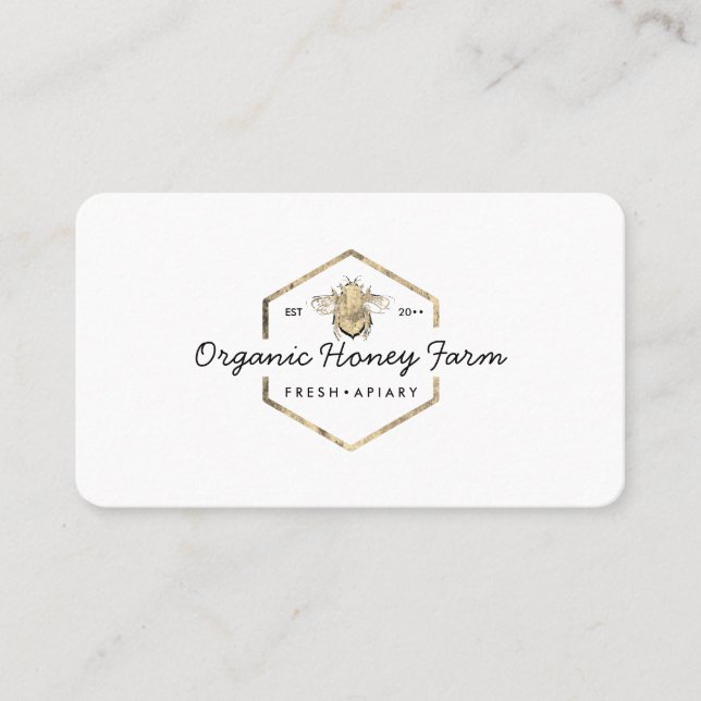 Carte De Visite Logo Apiariste Gold Bumble Bee Honeypeb (Devant)