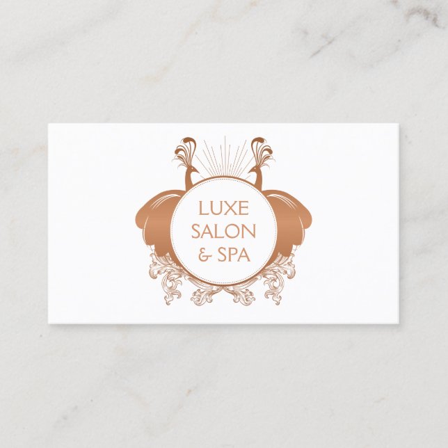 Carte De Visite Logo Art Nouveau Peacocks Rose or/blanc (Devant)