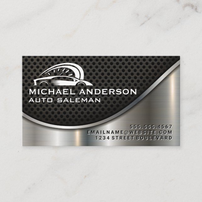 Carte De Visite Logo Auto Sports Car | Métallique industrielle (Devant)