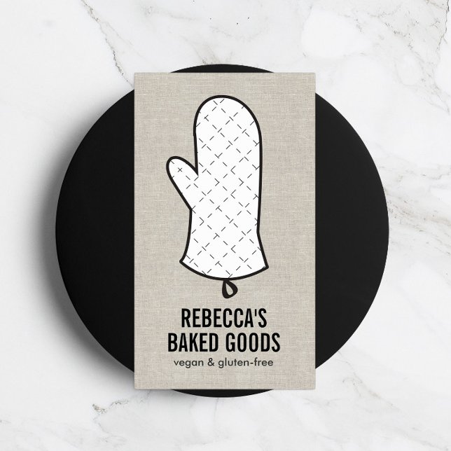 Carte De Visite Logo Big Oven Mitt sur Faux Linen pour boulangerie (Créateur téléchargé)