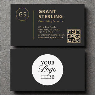 Carte De Visite Logo Black Gold Minimalist Code QR professionnel