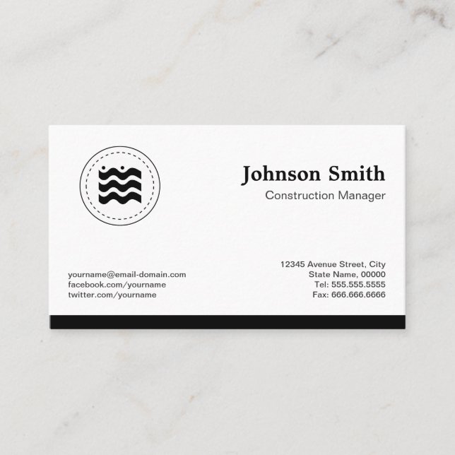 Carte De Visite Logo Black White Changeable du chef de constructio (Devant)