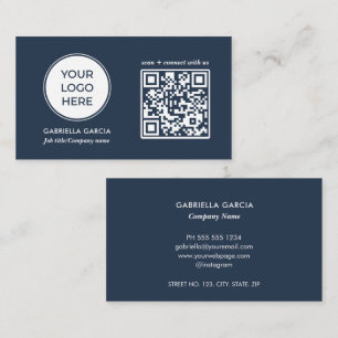 Carte de visite logo bleu Code QR