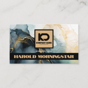 Carte De Visite Logo BOLD Bleu foncé Or Encre fluide QR 