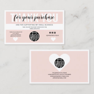 Carte De Visite Logo Bordure rose pâle Merci de commande client