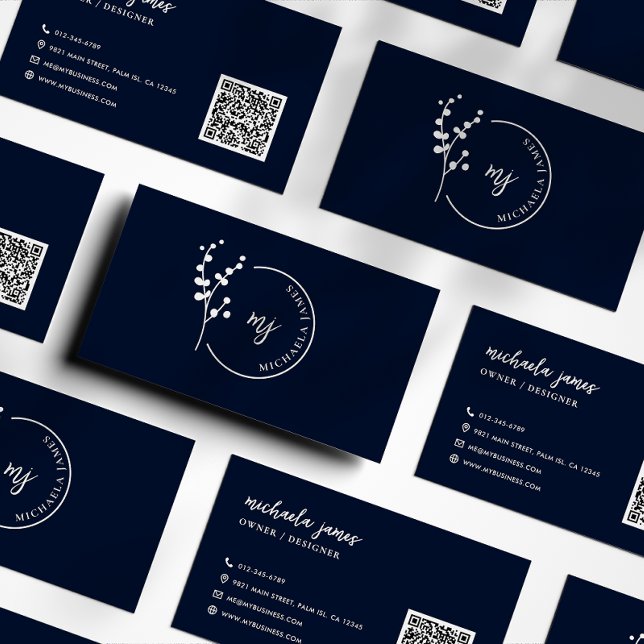 Carte De Visite Logo botanique moderne élégant Script Code QR (Créateur téléchargé)