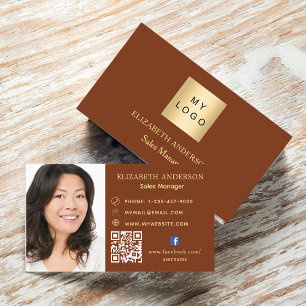Carte De Visite Logo brun rour photo Qr code médias sociaux