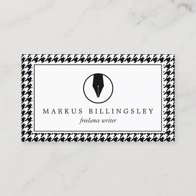 Carte De Visite Logo Calligraphie Pen Nib avec Motif Houndstooth (Devant)