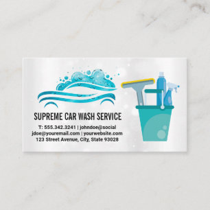 Carte De Visite Logo Carwash Gouttes d'eau Outils de nettoyage