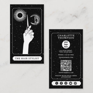 Carte De Visite Logo céleste Tarot Coiffeur noir blanc