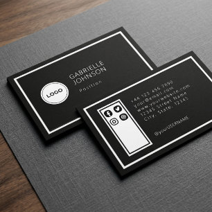 Carte De Visite Logo Cercle Moderne Professionnel Noir Blanc Ajout