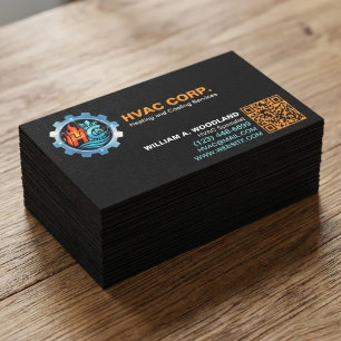 Carte De Visite Logo Chauffage et Climatisation & Code QR   CVC No