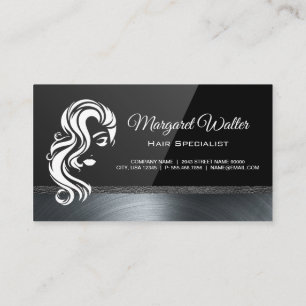 Carte De Visite Logo cheveux noir brillant Découpe métallique