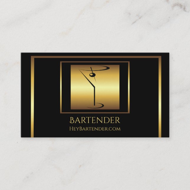Carte De Visite Logo chic de barman de martini d'or (Devant)