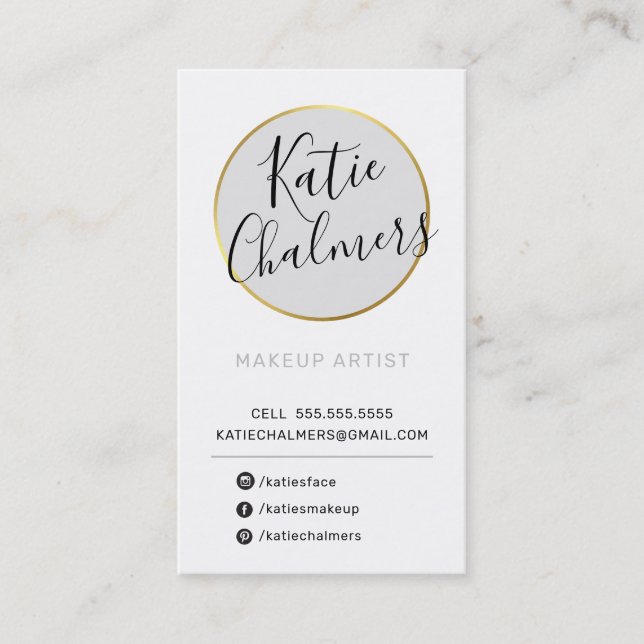 Carte De Visite LOGO chic moderne joli or gris clair noir (Devant)