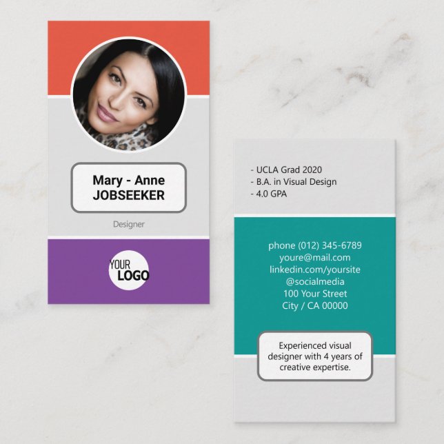 Carte De Visite Logo Circle Frame Classic Job Seeker Creative Rose (Devant / Derrière)