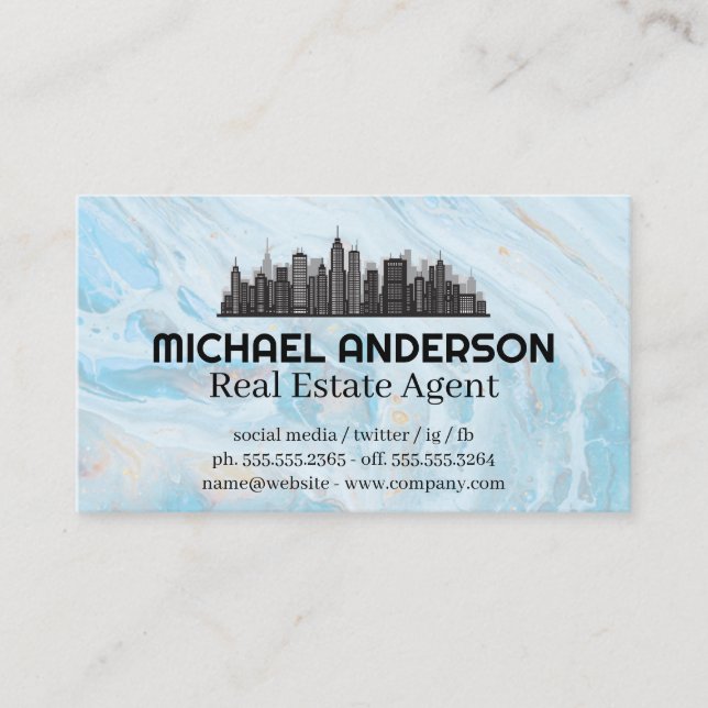 Carte De Visite Logo Cityscape | Marbre bleu (Devant)