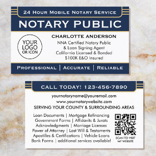 Carte De Visite Logo classique d'agent de signature notariale Navy