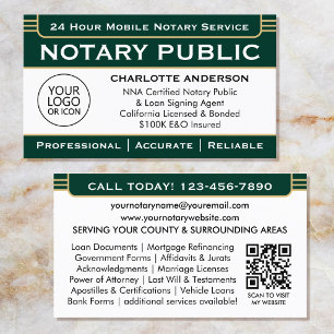 Carte De Visite Logo classique d'agent de signature notariale vert