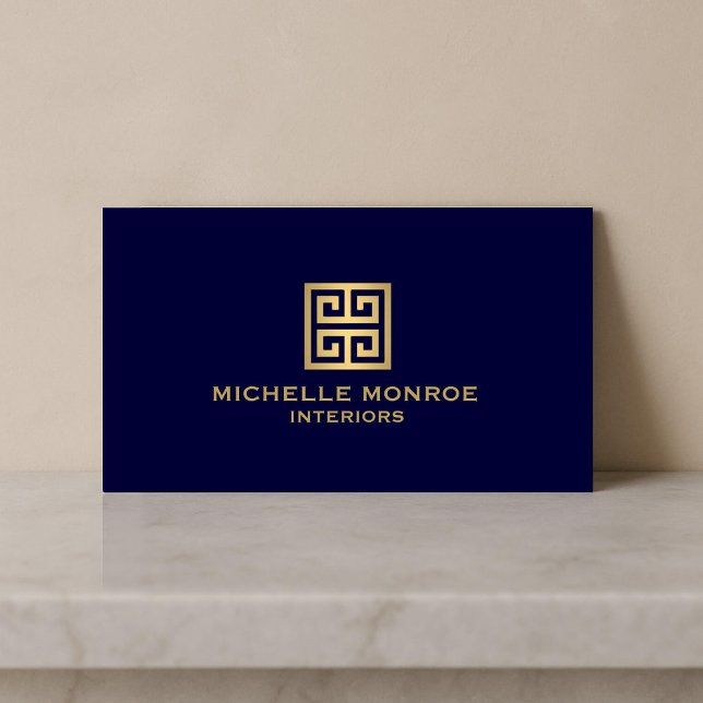 Carte De Visite Logo classique grec Key Designer Gold/Navy Blue (Créateur téléchargé)