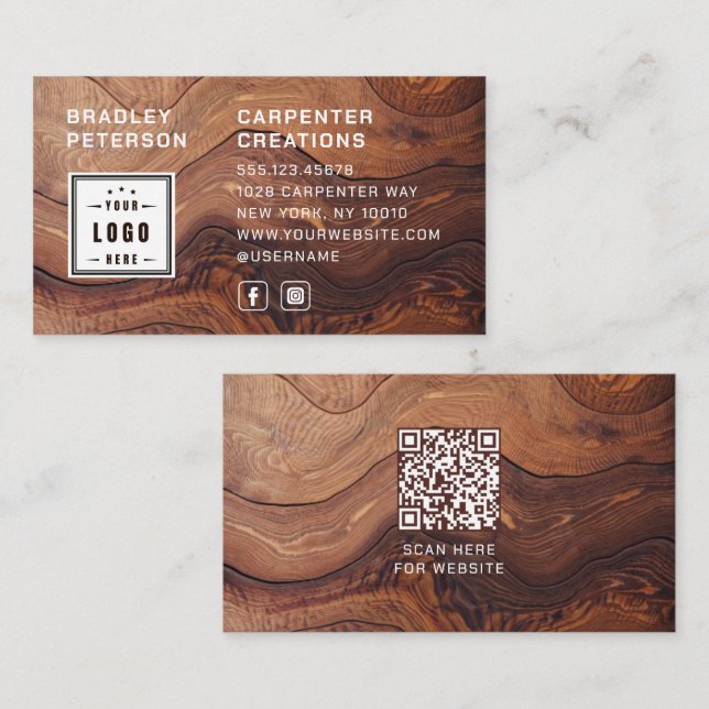 Carte De Visite Logo Code QR Construction de menuiserie moderne en (Devant / Derrière)