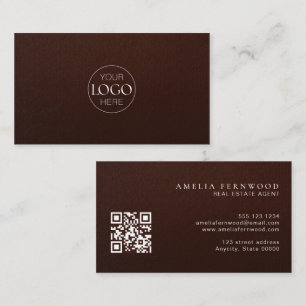 Carte De Visite Logo Code QR de biens immobiliers en cuir de lux