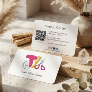 Carte De Visite Logo Code QR de Peigne de Salon de Coiffure Coloré