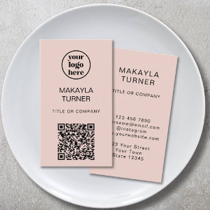 Carte De Visite Logo Code QR Entreprise Rose Pâle Professionnel