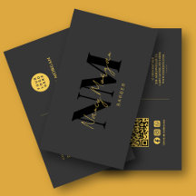 Logo Code QR Monogramme Or Noir Barber