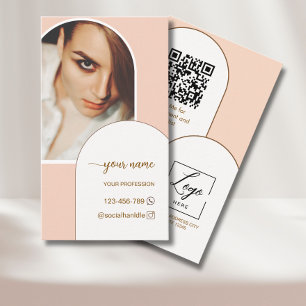 Carte De Visite Logo code QR photo rose moderne script