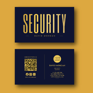 Carte De Visite Logo Code QR Sécurité Navy Et Or