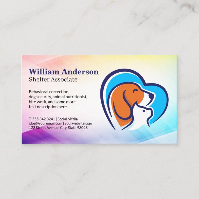 Carte De Visite Logo Coeur Chien Chat | Services animaux (Devant)