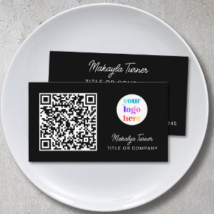 Carte De Visite Logo commercial code QR noir moderne professionnel