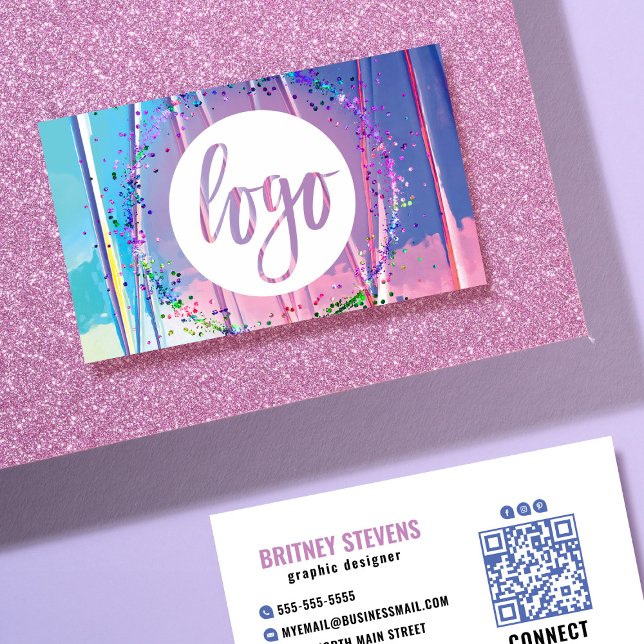 Carte De Visite Logo Confetti Parties scintillant à huile bleu vio (Créateur téléchargé)