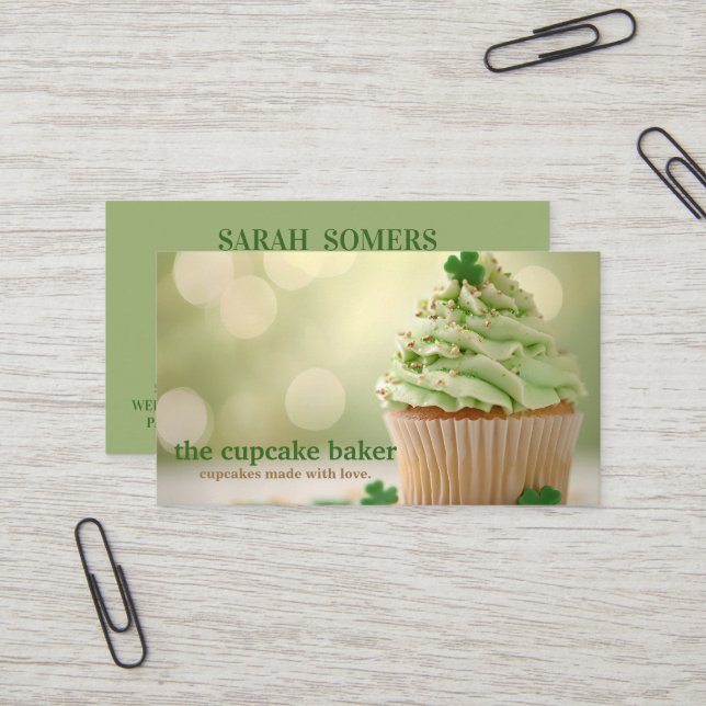 Carte De Visite Logo Cupcake Moderne Boulangerie Chef Cuisine Conf (Devant/Arrière en situation)