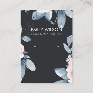 CARTE DE VISITE LOGO D'AFFICHAGE FLORAL BLEU BLEU BLEU DOUX NOIR