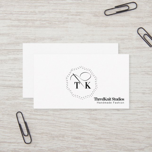 Carte De Visite Logo d'aiguilles à coudre pour broderie Seamstress (Devant/Arrière en situation)