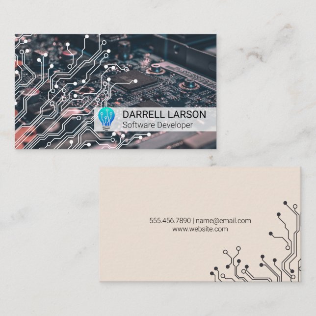 Carte De Visite Logo d'ampoule | Technologie | Ingénieur logiciel (Devant / Derrière)