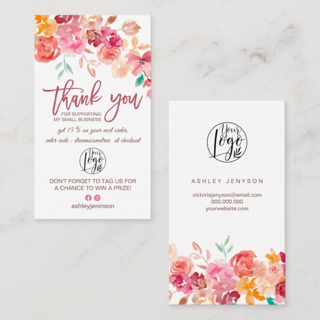 Carte De Visite Logo d'aquarelle florale boho d'automne commander  (Devant / Derrière)