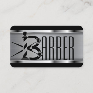 Carte De Visite Logo de barbier noir et argent