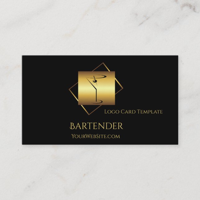 Carte De Visite Logo de barman à martini doré classique (Devant)