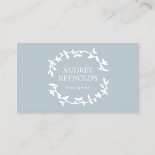 Carte De Visite LOGO DE BOHÈME de GUIRLANDE de FEUILLE sur le BLEU