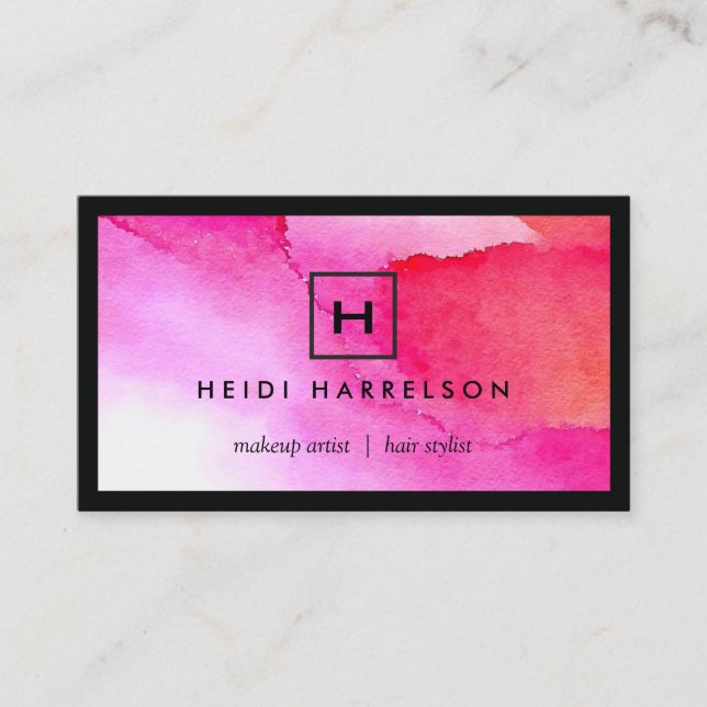 Carte De Visite Logo de boîte avec votre initiale sur l'aquarelle  (Devant)